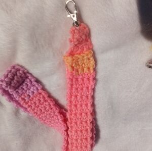 Multicolored hand crocheted lanyard